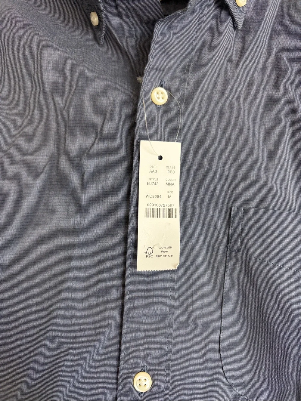 NWT J. Crew Secret Wash Cotton 100’s 2-Ply Yarn Dress Shirt BJ742 Slim Fit